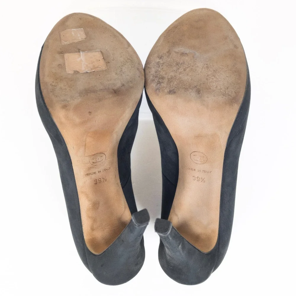 CHANEL Black Calfskin Leather Cap Toe CC Platform Pumps Women's FR 39.5 US 8.5